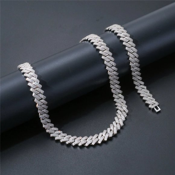 Mens 18k White Gold Plated 14mm Cuban Link Chain 215 - Picture 7 of 9